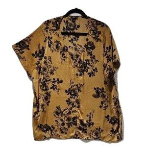 TORRID GOLD BLACK ROSE SILKY TOP   3 (22/24)